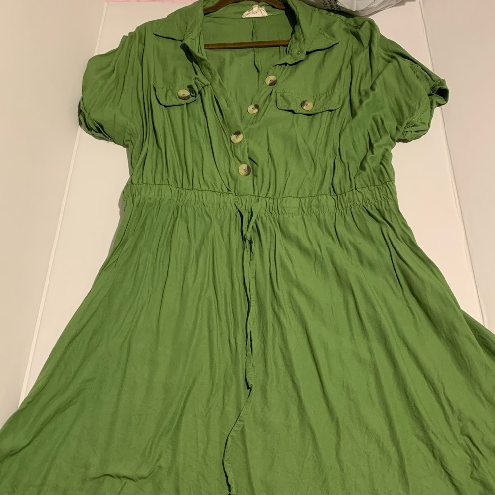 Forever 21 Girl Soul 1X Green Dress with Collar and  Tie at the waist - Picture 4 of 11